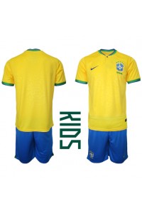 Fotbalové Dres Brazílie Dětské Domácí Oblečení MS 2022 Krátký Rukáv (+ trenýrky)